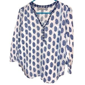 World Market blue and white Paisley Print Boho Peasant Blouse size S/M